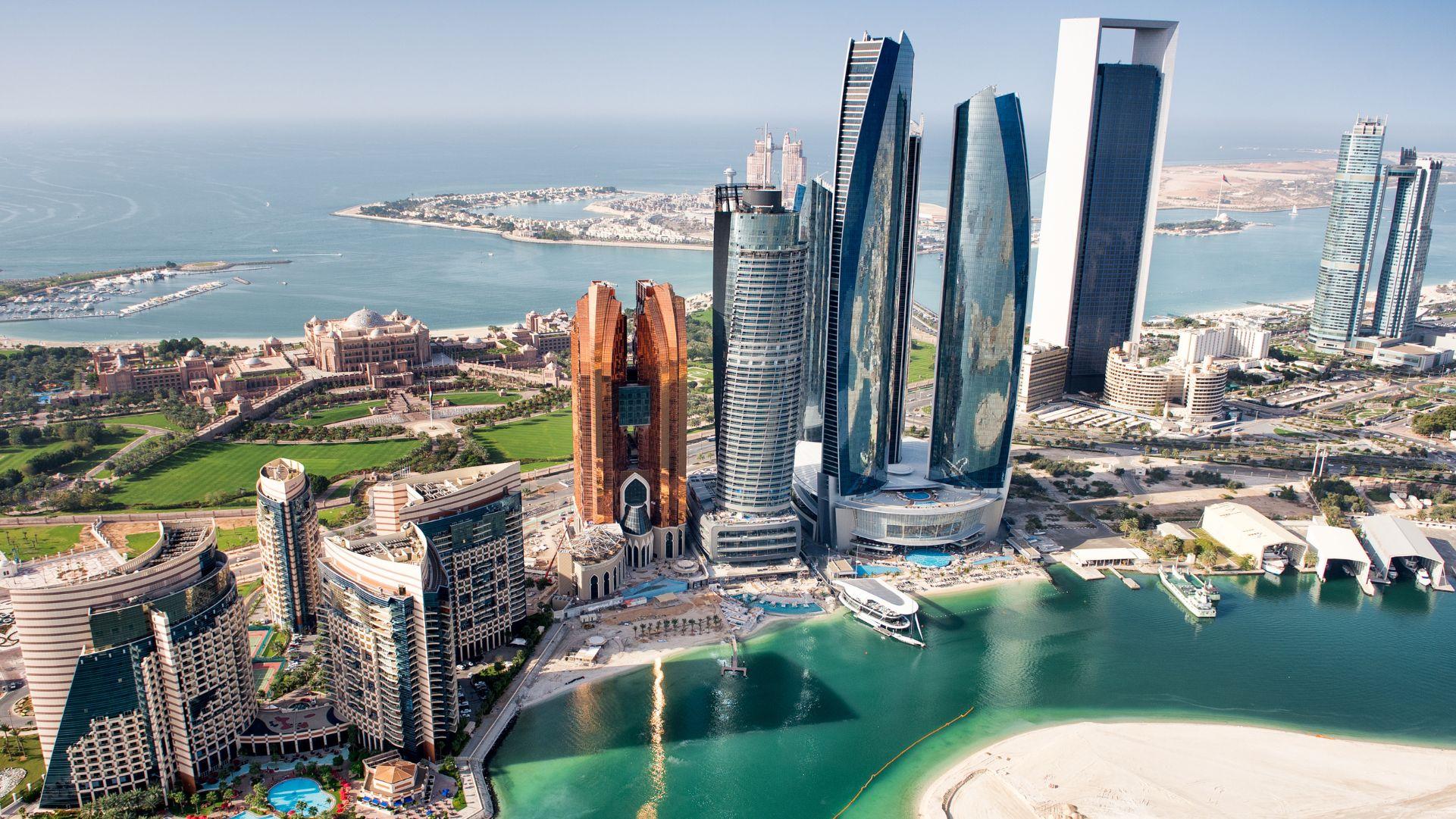 A skyline of famous buildings in Abu Dhabi